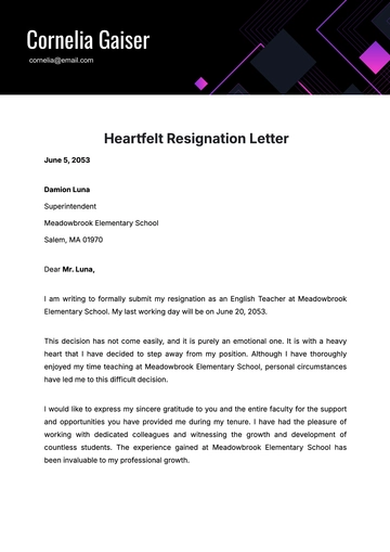 Free Heartfelt Resignation Letter Template to Edit Online