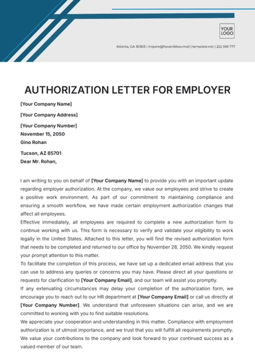 Free Authorization Letter for Employer Template to Edit Online