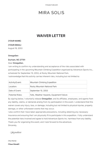 Free Waiver Letter Template to Edit Online