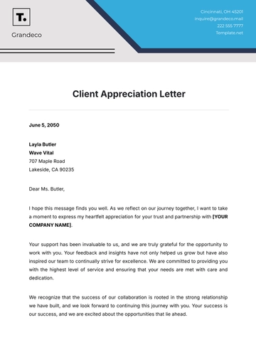 Free Client Appreciation Letter Template to Edit Online
