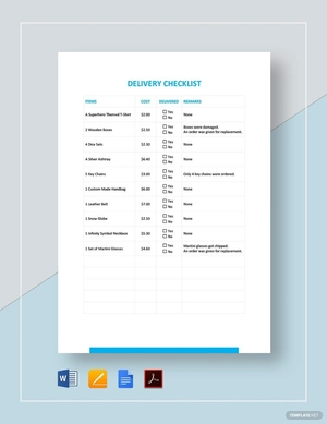 Delivery Checklist Template Delivery Checklist Template