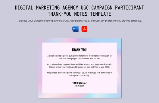 Digital Marketing Agency UGC Campaign Participant Thank-You Notes Template