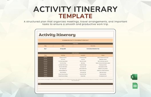 Activity Itinerary Template