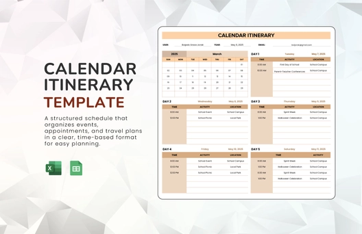 Calendar Itinerary Template