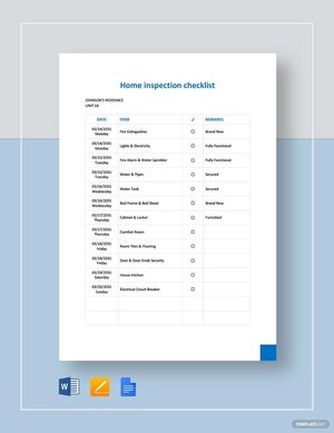 Home Inspection Checklist Form Template