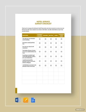 Hotel Checklist Template Hotel Checklist Template