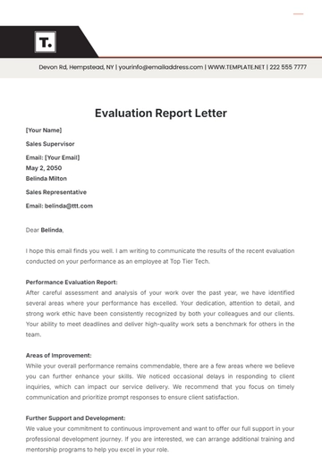Free Evaluation Report Letter  Template to Edit Online