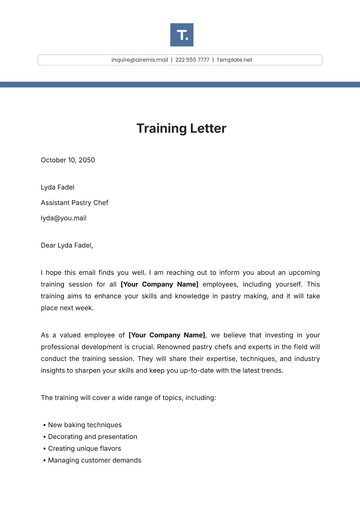 Free Training Letter Template to Edit Online