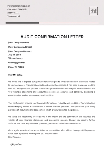 Free Audit Confirmation Letter Template to Edit Online