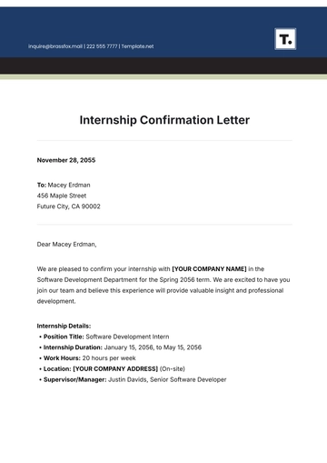 Free Internship Confirmation Letter Template to Edit Online