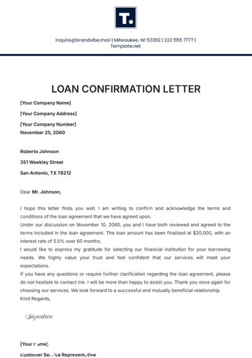 Free Loan Confirmation Letter Template to Edit Online