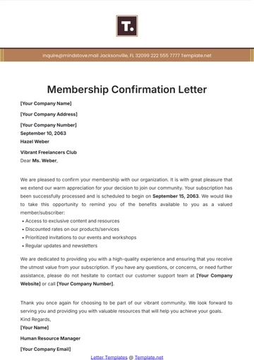 Free Membership Confirmation Letter Template to Edit Online