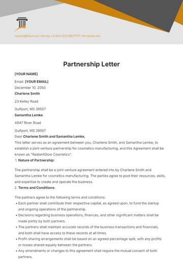 Free Partnership Letter Template to Edit Online