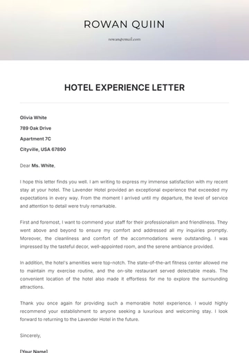 Free Hotel Experience Letter Template to Edit Online