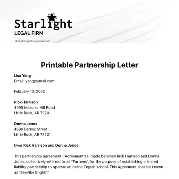 Free Printable Partnership Letter Template to Edit Online