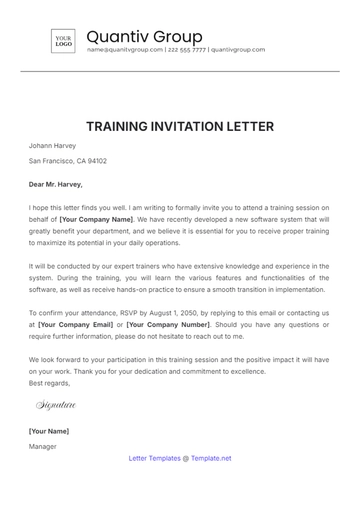 Free Training Invitation Letter Template to Edit Online