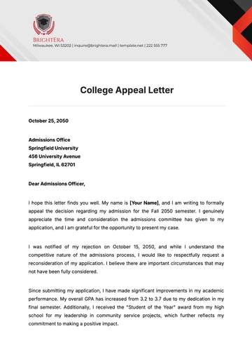 Free College Appeal Letter Template to Edit Online