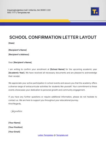 Free School Confirmation Letter Layout Template to Edit Online