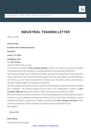 Free Industrial Training Letter Template to Edit Online