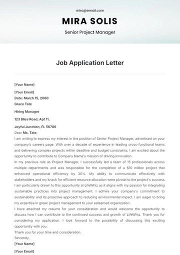 Free Job Application Letter Template to Edit Online