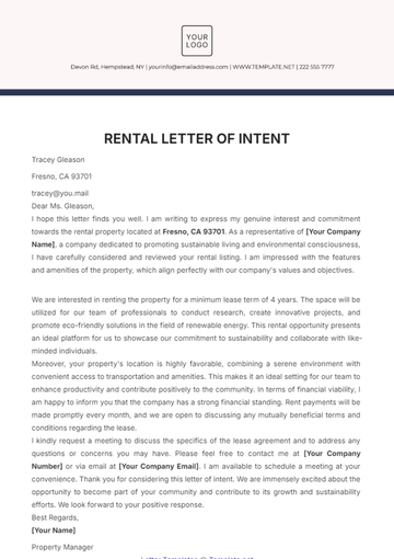 Free Rental Letter of Intent Template to Edit Online