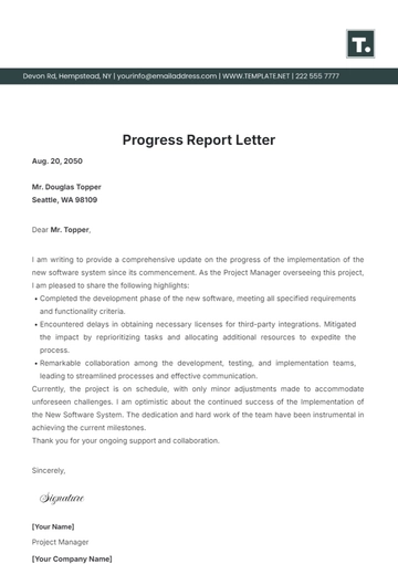 Free Progress Report Letter Template to Edit Online
