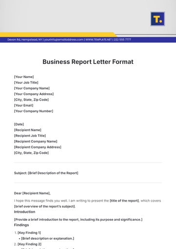 Free Business Report Letter Format Template to Edit Online