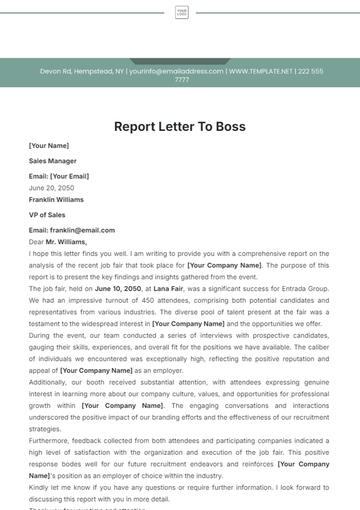 Free Report Letter to Boss Template to Edit Online