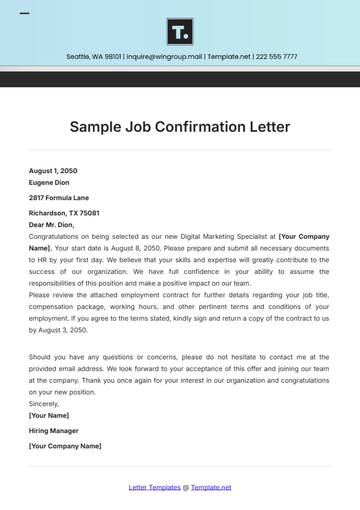 Free Sample Job Confirmation Letter Template to Edit Online