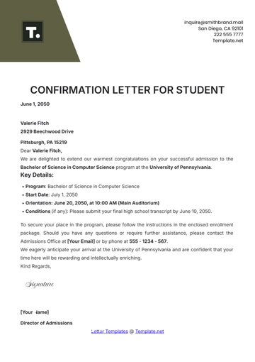 Free Confirmation Letter for Student Template to Edit Online