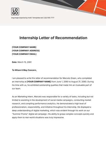Free Internship Letter of Recommendation Template to Edit Online