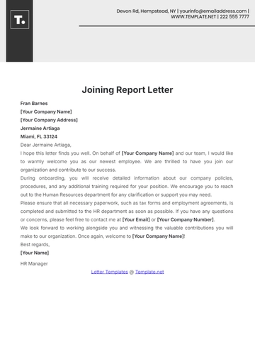 Free Joining Report Letter Template to Edit Online