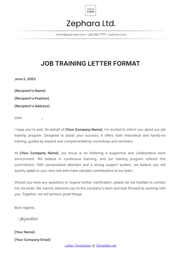 Free Job Training Letter Format Template to Edit Online