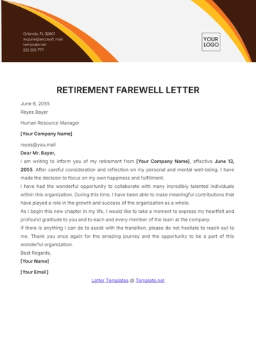 Free Retirement Farewell Letter Template to Edit Online