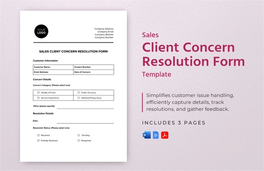 Sales Client Concern Resolution Form Template