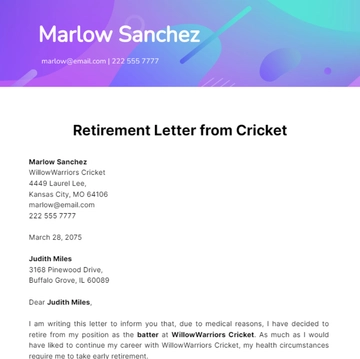 Free Retirement Letter from Cricket Template to Edit Online