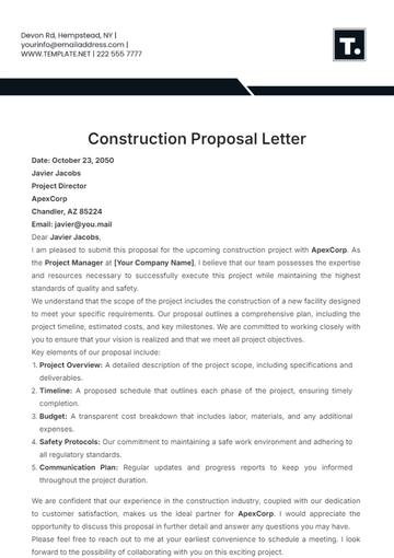 Free Construction Proposal Letter Template to Edit Online