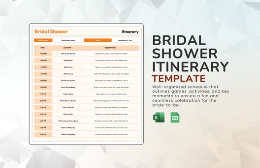 Bridal Shower Itinerary Template