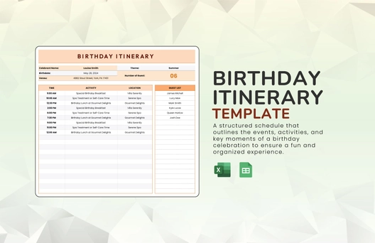 Birthday Itinerary Template