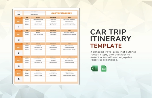 Car Trip Itinerary Template