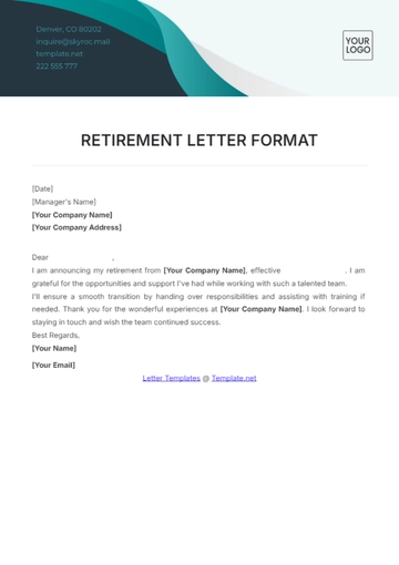 Free Retirement Letter Format Template to Edit Online