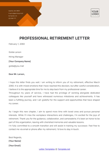 Free Professional Retirement Letter Template to Edit Online