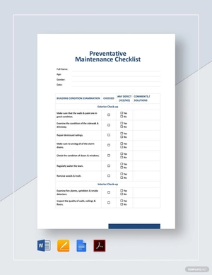 Preventative Maintenance Checklist Template