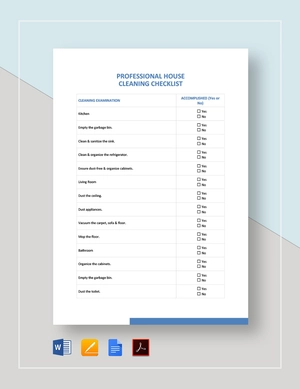 Professional House Cleaning Checklist Template