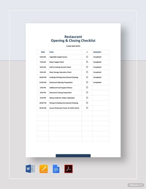 Restaurant Opening And Closing Checklist Template