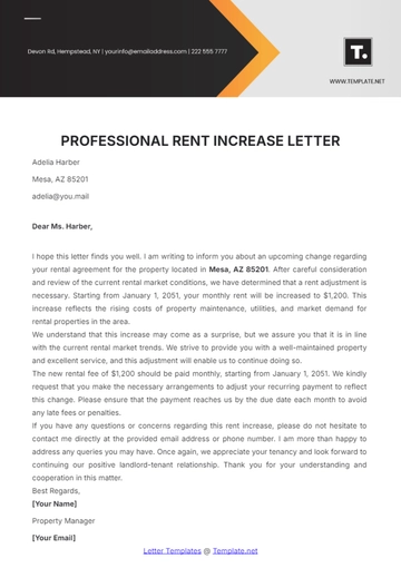 Free Professional Rent Increase Letter Template to Edit Online