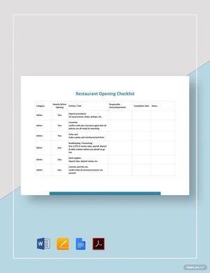 Restaurant Opening Checklist Form Template