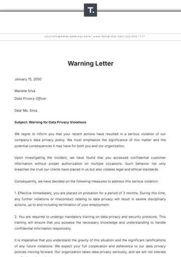 Free Warning Letter Template to Edit Online