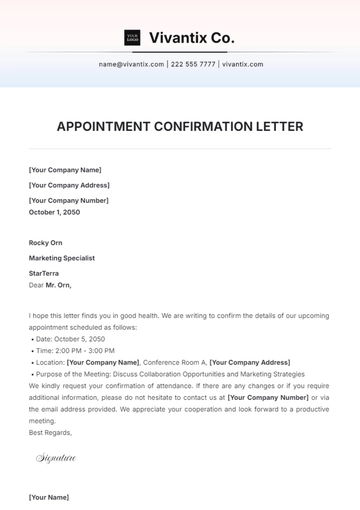 Free Appointment Confirmation Letter Template to Edit Online