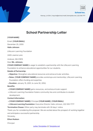 Free School Partnership Letter Template to Edit Online